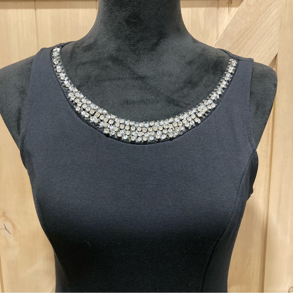 Elegant Little Black Dress with Rhinestone Beaded Neckline Medium - Picture 4 of 13